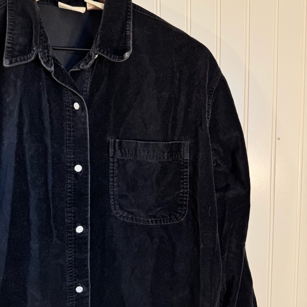 Crossroads Women’s 100% Cotton Black Velvet/Suede Button Down Long Sleeve Size M - Picture 5 of 10